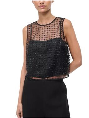 NEW!!!STAUD Seraphina Top Black Beaded Sheer Cropped Camisole